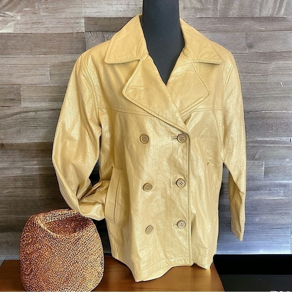 SANTA FE “Leather” Double Breast Blazer BALLETCORE Size 12 Color Gold, G… - Picture 1 of 11
